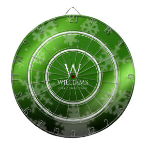 Tabla Dardos Folha Verde Festiva Snowflakes Monograma Nome