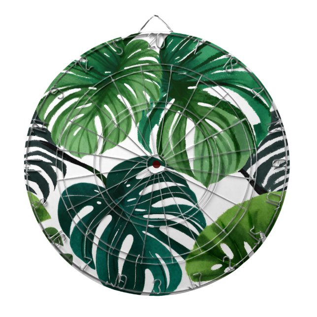 Tabla Dardos Folhas de Monstera Aquarela Botânica Moderna (Frente)
