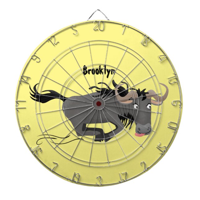 Tabla Dardos Funny wildebeest running cartoon illustration (Frente)