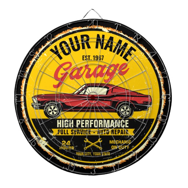 Tabla Dardos Garagem de Carro Clássico Vermelho de Fastback 196 (Frente)