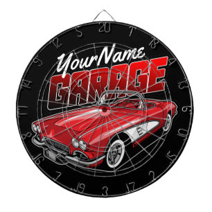 Tabla Dardos Garagem de Carro Esportivo Vermelho Clássico 1961
