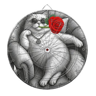 Tabla Dardos Gato Gordinho Legal com Arte de Esboço Vintage de