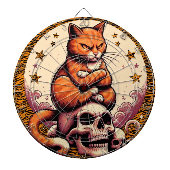 Tabla Dardos Gato Laranja Vingativo, Caveiras e Lua (Frente)