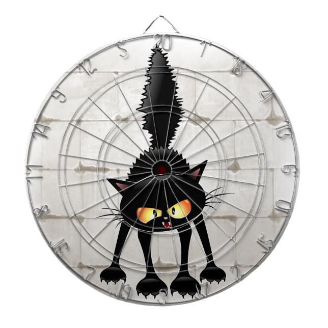 Tabla Dardos Gato Preto Cartoon Engraçado e Feroz  (Frente)