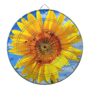 Tabla Dardos Girassol Amarelo e Abelhas no Céu Azul - Dia do V