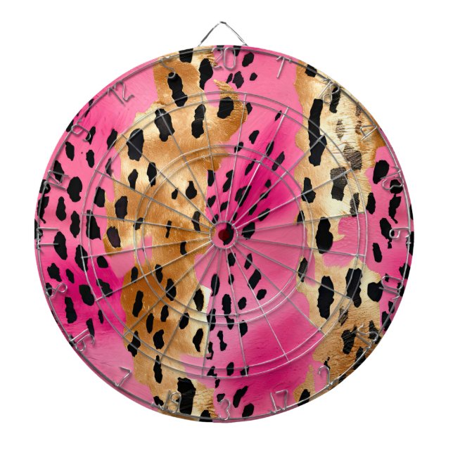 Tabla Dardos Girassol Dourado Leopardo Preto Rosa Rosa (Frente)