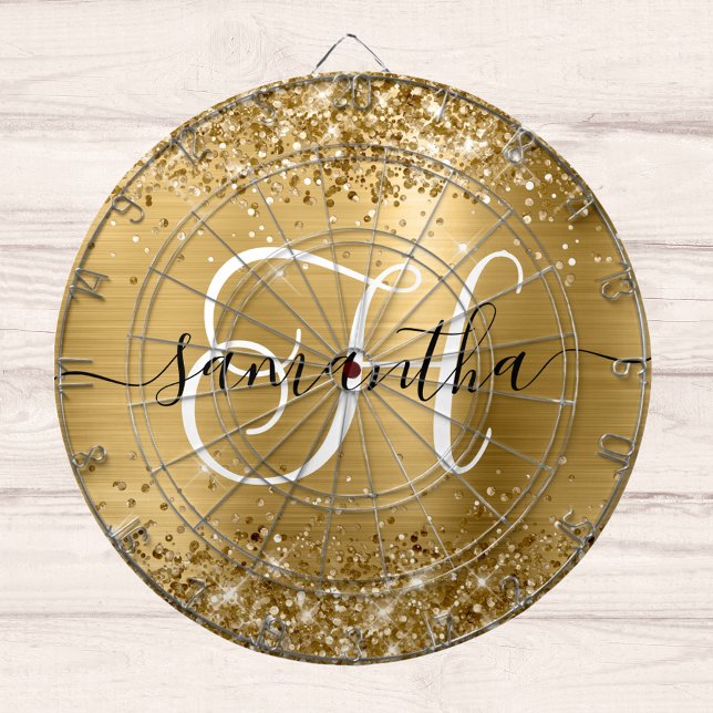 Tabla Dardos Glittery Dourado Glam Monograma (Criador carregado)