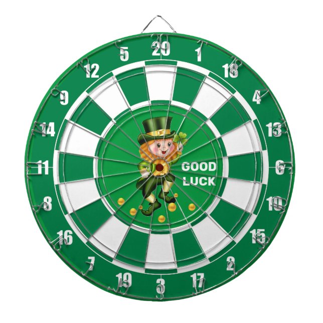 Tabla Dardos Gnomo Sortudo com Confete Dourado sobre Verde Esme (Frente)