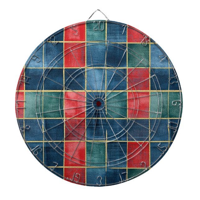 Tabla Dardos Green Blue Red Gold Plaid Stripes (Frente)
