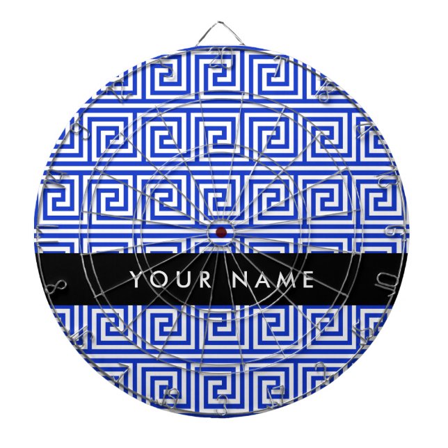 Tabla Dardos Grego Meander Key Blue, Seu Nome, Personalize (Frente)