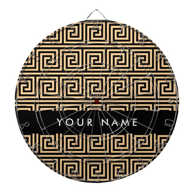 Tabla Dardos Grego Meander Key Brown, Seu Nome Personalizar (Frente)