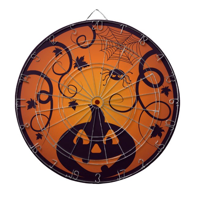 Tabla Dardos Halloween Jack ou lanterna abóbora face e aranha (Frente)