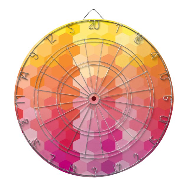 Tabla Dardos Hexágono Geométrico forma amarelo-rosa (Frente)