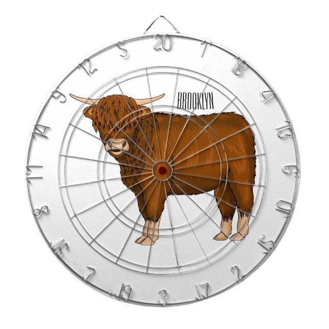 Tabla Dardos Highland cow cartoon illustration (Frente)