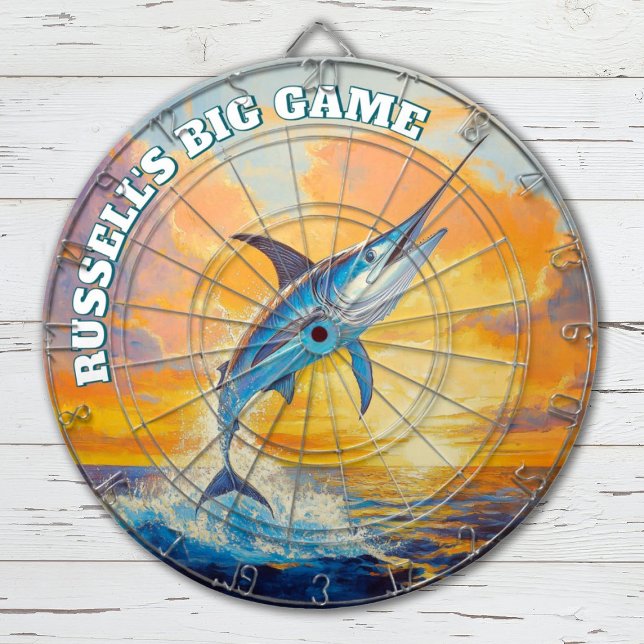 Tabla Dardos Homem de Pesca do Esporte Moderno Marlin (Big game fishing themed dartboard. Great gift for a fisherman.)