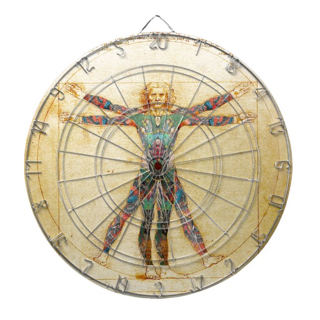 Tabla Dardos Homem do Vitruvian de da Vinci com tatuagens (Frente)