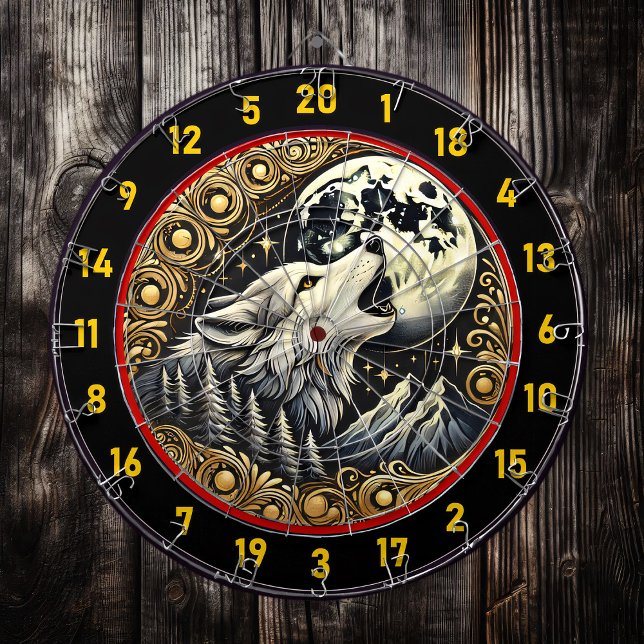 Tabla Dardos Howling Wolf Simboliza A Natureza E A Força (Criador carregado)