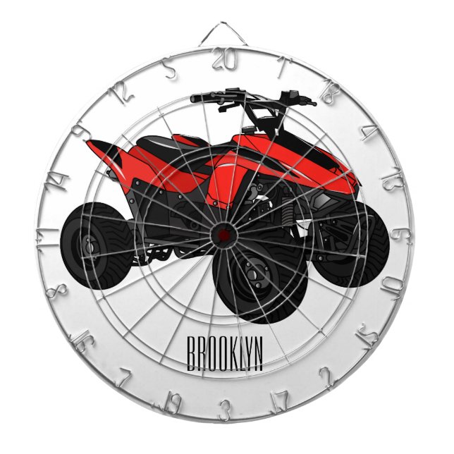 Tabla Dardos Ilustração de desenho animado de bicicleta atv (Frente)