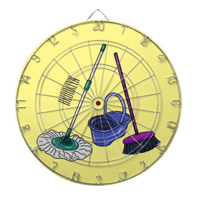 Tabla Dardos Ilustração de desenho animado de Broom & mop (Frente)