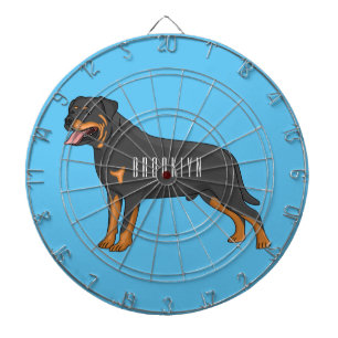 Tabla Dardos Ilustração de desenho animado de cão rottweiler