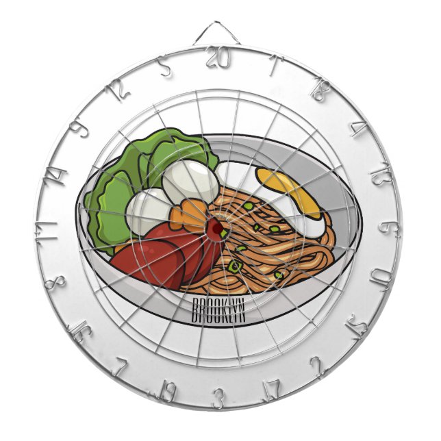 Tabla Dardos Ilustração de desenho animado de macarrão (Frente)
