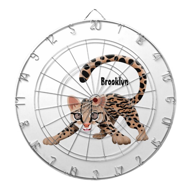 Tabla Dardos Ilustração de desenho animado de ocelote fofo (Frente)