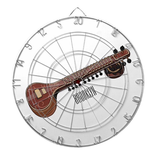 Tabla Dardos Ilustração de desenho animado de violão (Frente)