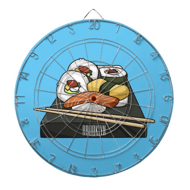Tabla Dardos Ilustração de desenho animado Sushi (Frente)