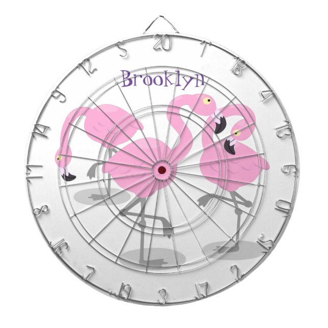 Tabla Dardos Imagem de desenho animado rosa-claro flamingo trio (Frente)