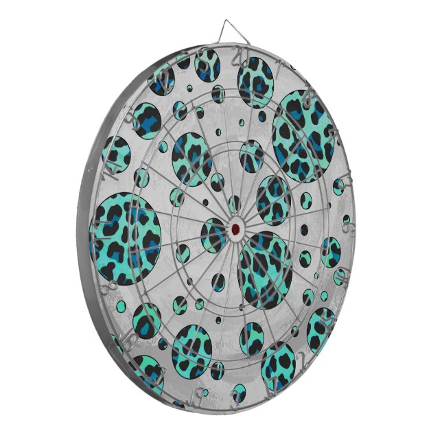 Tabla Dardos Impressão de Leopardo Negro e Teal (Frente Esquerda)