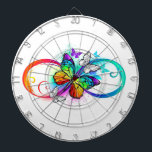 Tabla Dardos Infinidade brilhante com borboleta arco-íris<br><div class="desc">Multicor,  brilho,  símbolo de infinidade com arco-íris,  monarca de borboleta detalhada. Borboleta-arco-íris. Arco-íris infinito.</div>