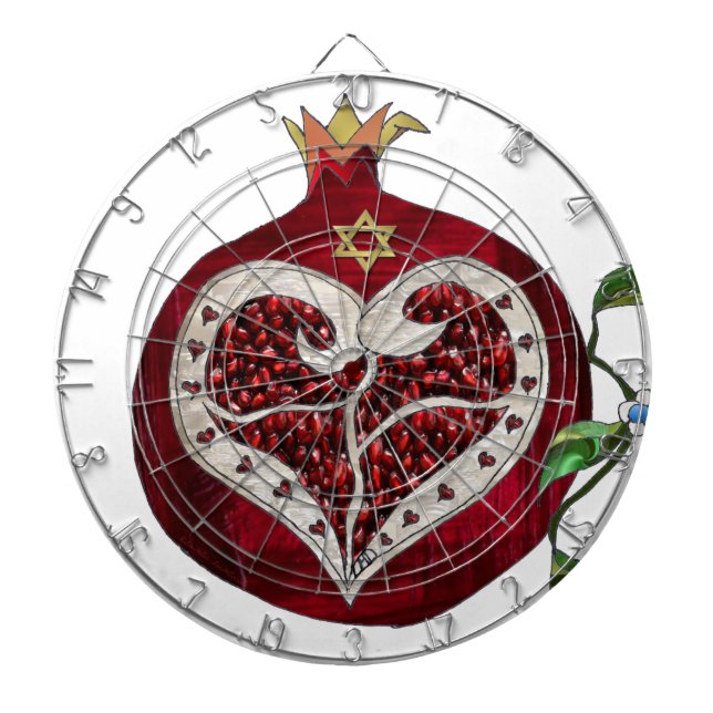 Tabla Dardos Judaica Pomegranate Heart Hanukkah Rosh Hashanah (Frente)