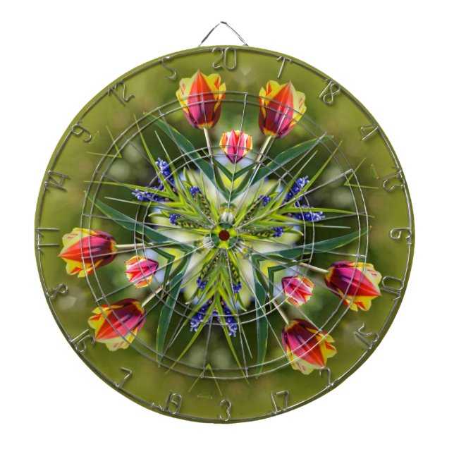Tabla Dardos Kaleidoscópio, Púrpura Bicolada e Tulipas Douradas (Frente)