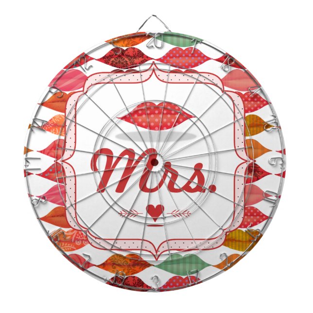 Tabla Dardos Lábios Sra. Hipster Vintage Retro Bride (Frente)