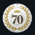 Tabla Dardos Laurel Wreath and Crown 70 Birthday<br><div class="desc">Laurel Wreath e o Conselho de Dart de Aniversário da Coroa 70. O número 70 está em negrito moderno. O design tem uma coroa de ouro e uma coroa. Adicione seu número de idade.</div>