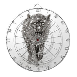 Tabla Dardos Lobo Negro Zangado na Neve, inverno selvagem