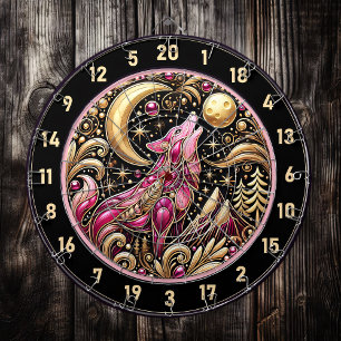 Tabla Dardos Lobo Rosa Engrena Sob Lua Ouro