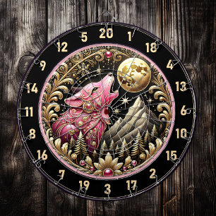 Tabla Dardos Lobo Rosa Usa Força Sob Lua Ouro