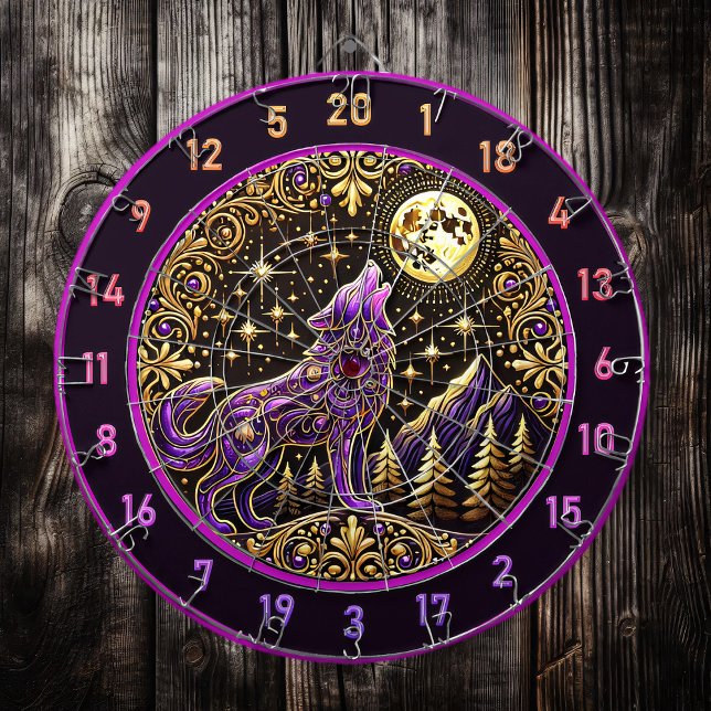Tabla Dardos Lobo Roxo Contra o Céu Noturno Estrelado (Criador carregado)