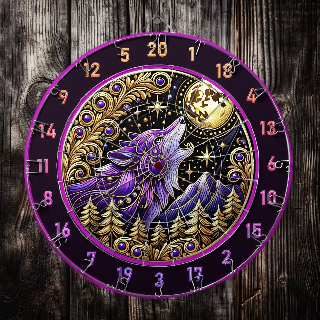 Tabla Dardos Lobo Roxo Contra o Céu Noturno Estrelado (Criador carregado)
