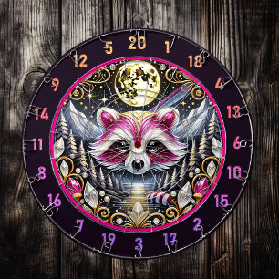 Tabla Dardos Lua ouro brilha na guaxinim rosa
