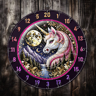 Tabla Dardos Lua ouro Ilumina Elegância Rosa Unicórnio