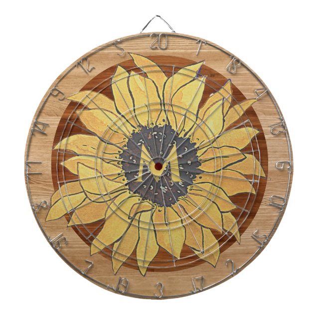 Tabla Dardos Madeira Rústica Castanho-girassol Amarelo (Frente)