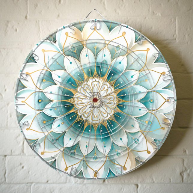 Tabla Dardos Mandala Floral Azul Turquesa Dourado Monogramado (Criador carregado)
