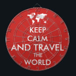 Tabla Dardos Mantenha calma e viagem mundo<br><div class="desc">Mantenha a calma e viagem do design mundial para viajantes com decoração de mapas mundiais</div>