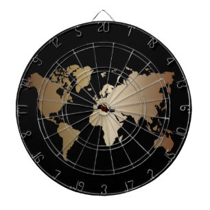 Tabla Dardos Mapa do Mundo Dourado e Negro Elegante