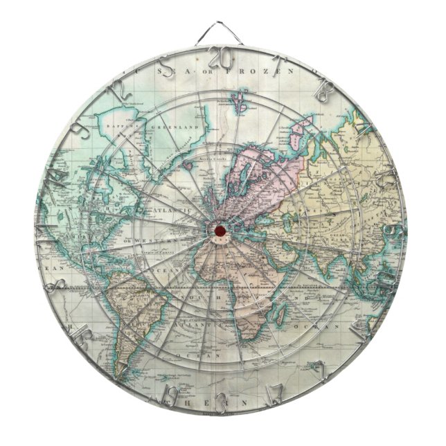 Tabla Dardos Mapa do vintage do mundo (1801) (Frente)