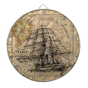 Tabla Dardos Mapa e navio antigo do General France