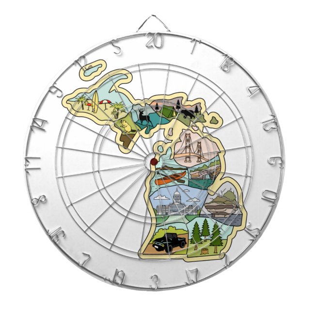 Tabla Dardos Mapa Ilustrado do Estado do Lago excelente Michiga (Frente)