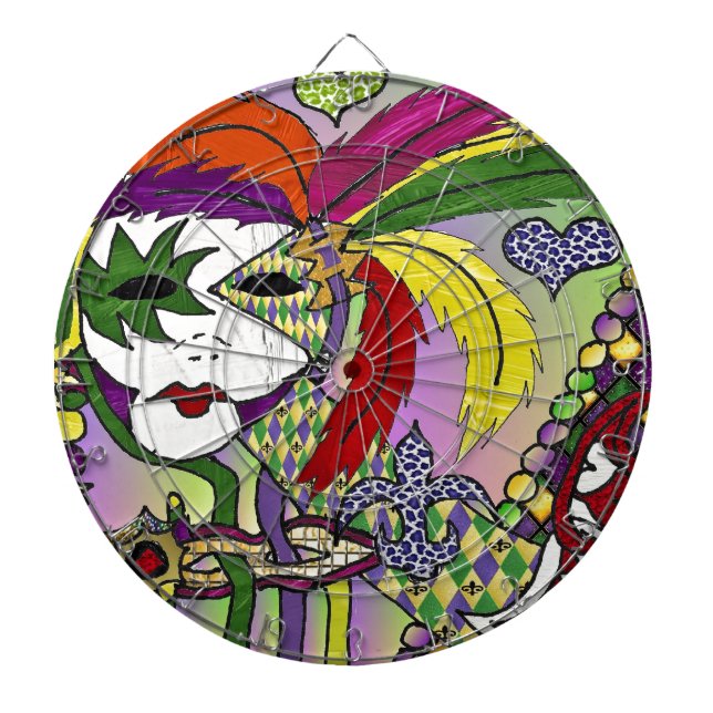 Tabla Dardos Máscara de pena de Mardi Gras Psicodélica (Frente)